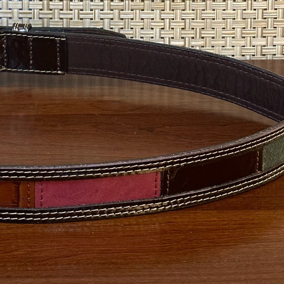 🌟2xHP🌟VTG 2000s Fossil Multicolor Patchwork Leather & Suede Silver Buckle Belt S - Picture 7 of 12